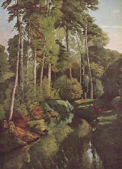 Gustave Courbet Waldbach mit Rehen